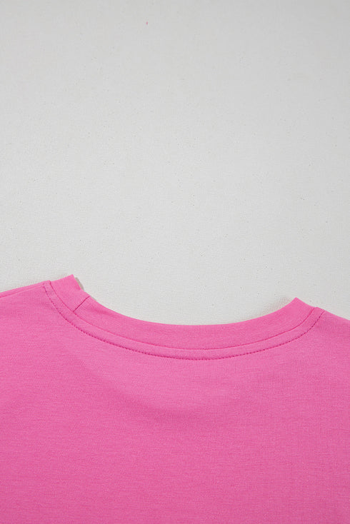 Soft Stretch Solid Crew Neck Rolled Cuff Relaxed Tee